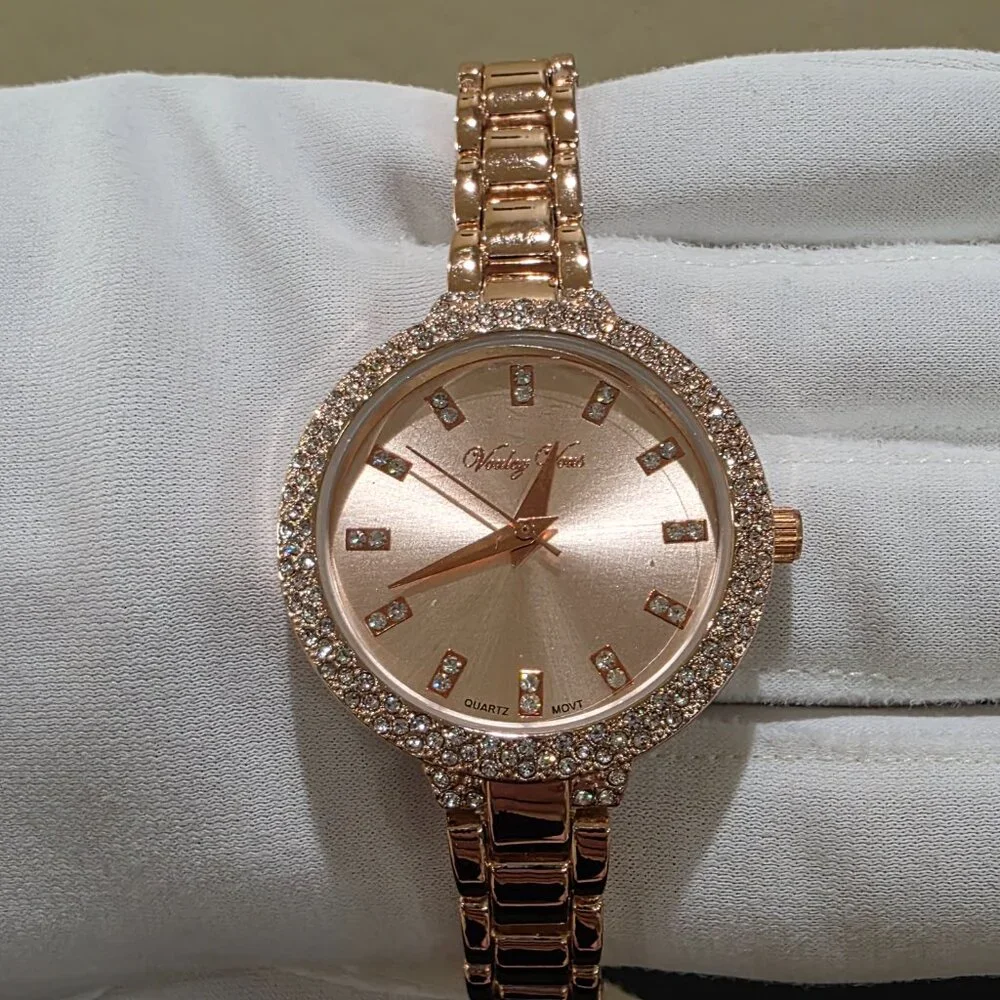 Voulez Vous Rose Gold Pink Crystal Accent Narrow Band Womens Wrist Watch New Bat